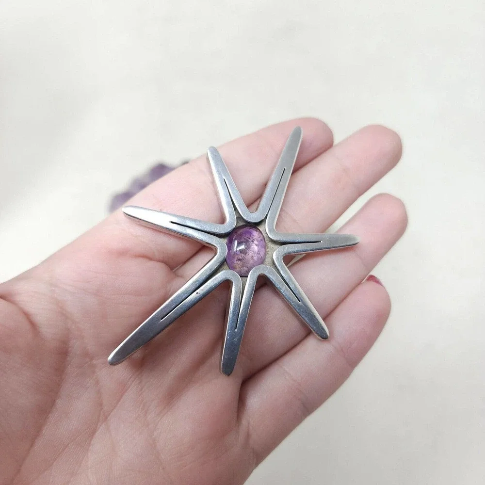 Reveriano Castillo Brooch 925 Sterling Silver Amethyst Sputnik Atomic Pendant